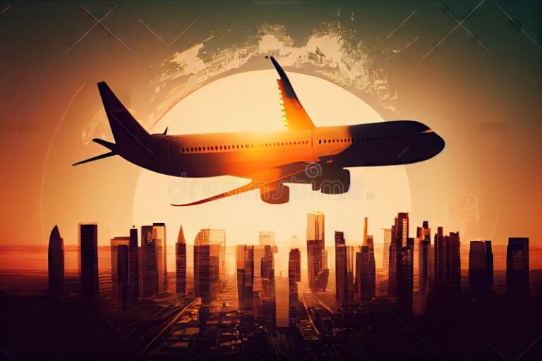 aerolinea sobrevolando un paisaje urbano