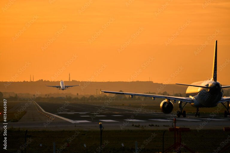 aeropuerto con aviones despegando y aterrizando