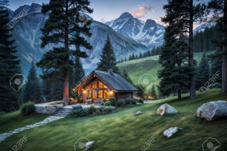 cabana acogedora en un bosque montanoso