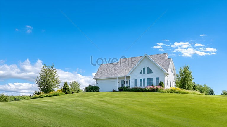 cabanas en la montana bajo un cielo azul