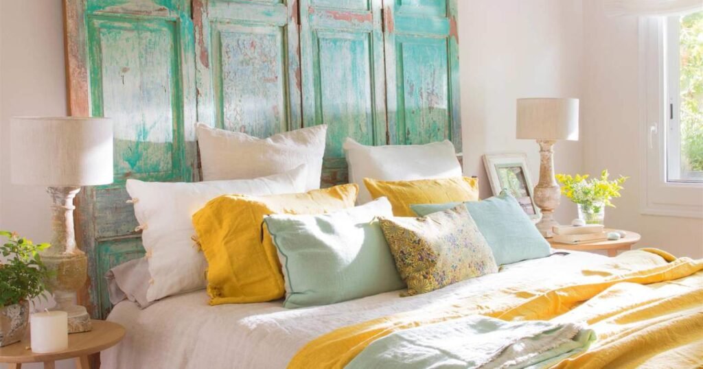 cabecera de cama con puerta antigua restaurada