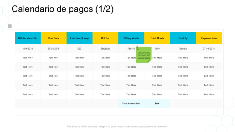 calendario con fechas de pago mensual