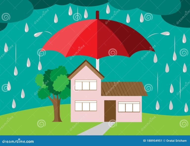 casa protegida bajo paraguas gigante