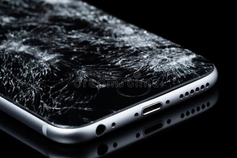 celular roto en fondo oscuro