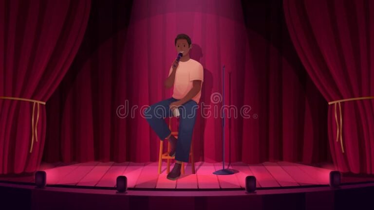comediante actuando en un escenario iluminado