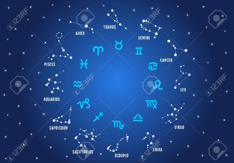 elementos del zodiaco en un fondo estrellado