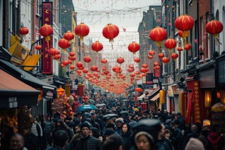 escena de un bullicioso barrio urbano