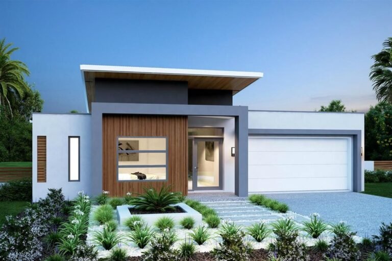 fachada moderna de casa con garaje