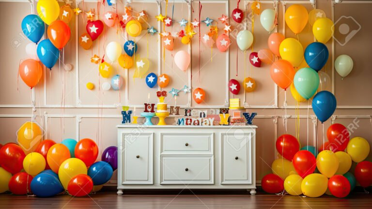 fiesta colorida con globos y decoraciones