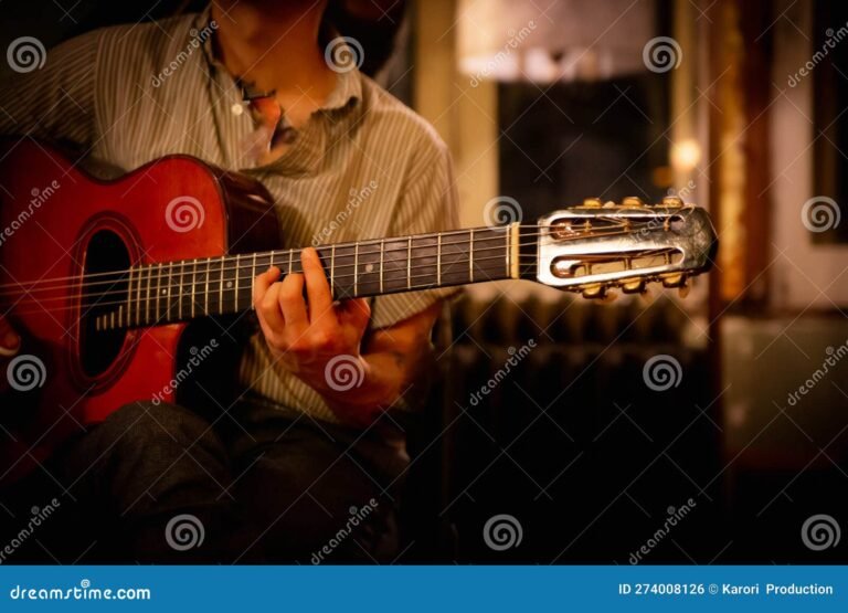 guitarrista tocando en un concierto nocturno