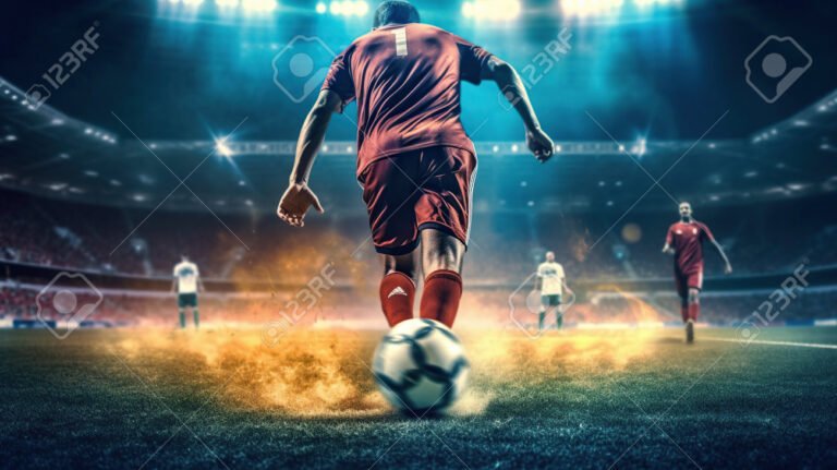 jugadores de futbol en accion intensa