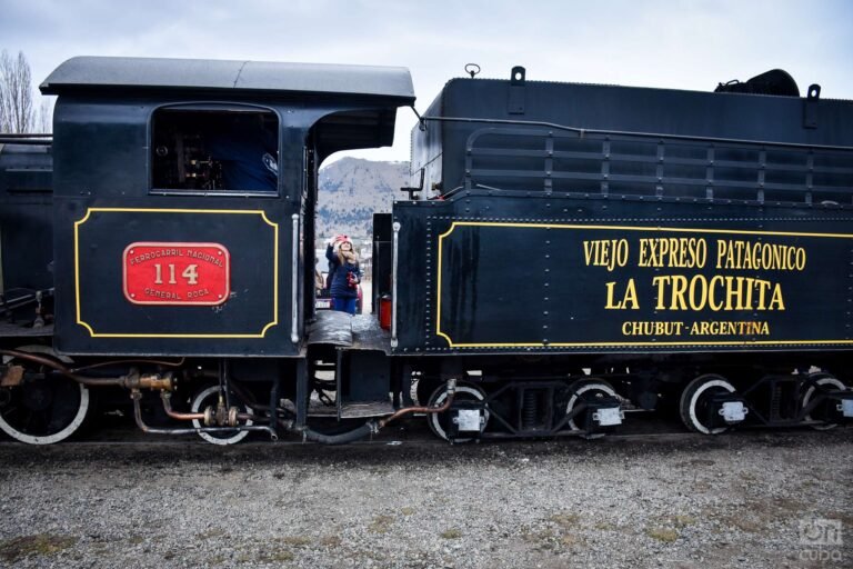 locomotora de vapor sobre rieles patagonicos