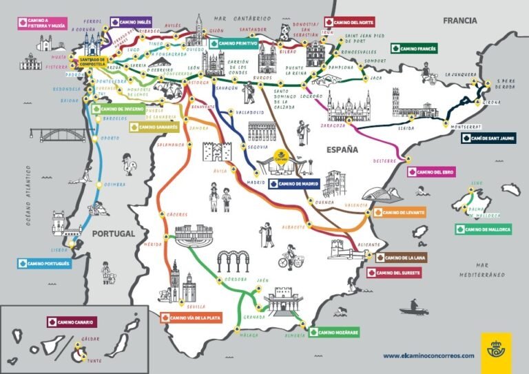 mapa de ruta con caminos destacados