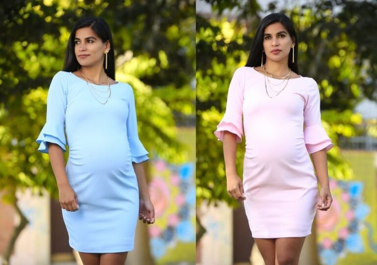 mujer embarazada con ropa comoda y elegante