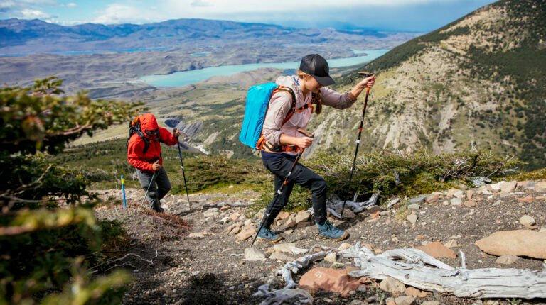paisaje patagonico con personas trabajando al aire libre