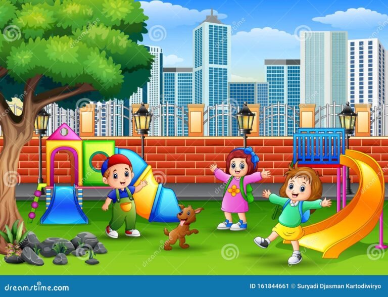 parque urbano con ninos jugando felices