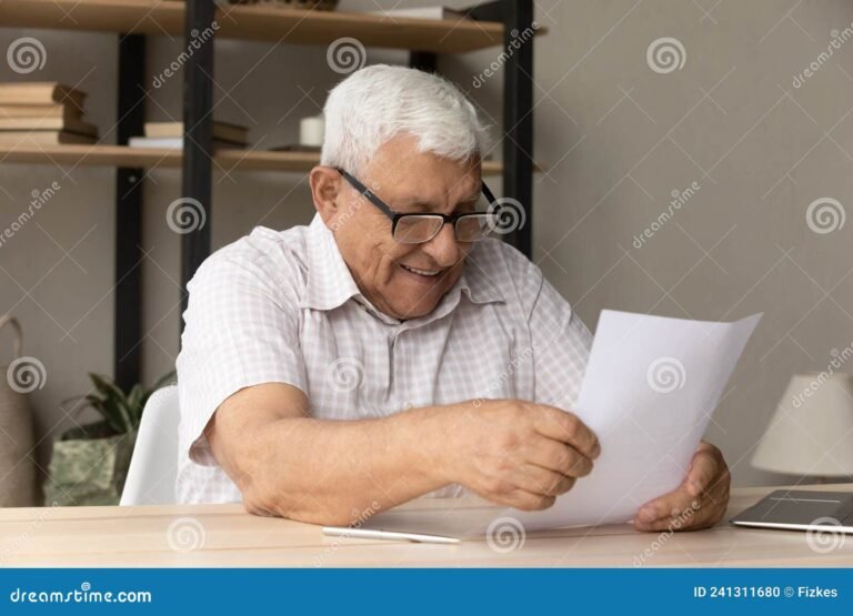 persona mayor revisando documentos en casa