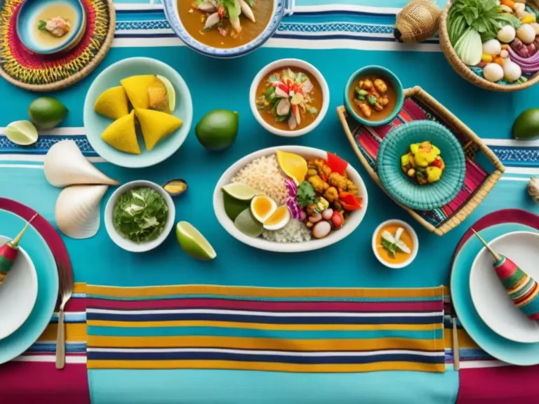 platos tipicos peruanos en mesa colorida