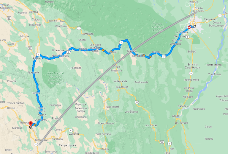 ruta de bus entre ciudades bolivianas