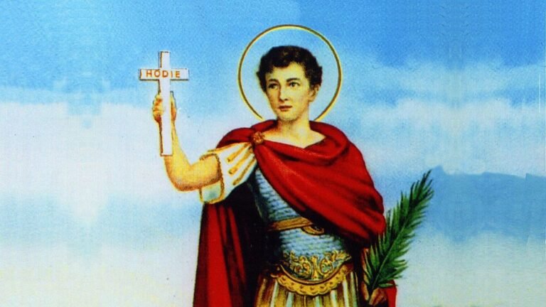 san expedito con una cruz y paloma