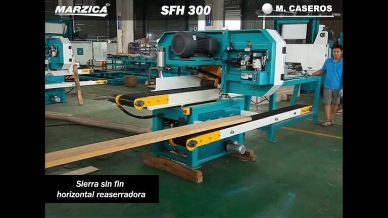 sierra sin fin cortando madera reciclada