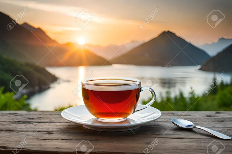 taza de te con paisajes naturales