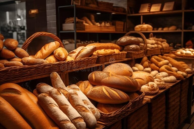 variedad de panes frescos en una panaderia